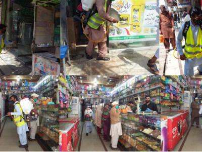 کورونا وائرس، مختلف تجارتی مراکز اور گنجان آباد رہائشی علاقوں میں سپرے 